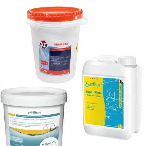 Opstartspakke med HTH klor til Pool - Starts&aelig;t for&aring;rs&aring;bning